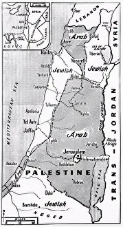 Jerusalem Prints: Palestine: September 1, 1947 A map showing the shaded areas of the Arab State recommended by U