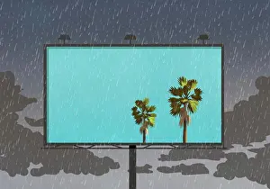 Daydreaming Prints: Palm trees against blue sky on billboard against rainy sky