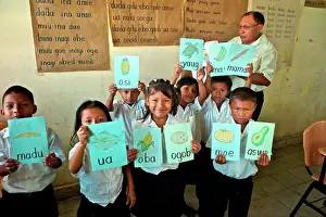 Uniform Prints: Panama, Kuna Yala, Guna Indigenous students at Spanish-Guna bilingual school in Ustupu