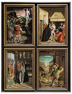 Angel Prints: 'Panels from an altarpiece with scenes from the Legend of Saint Sebastian c