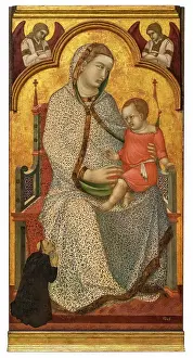 Period Costume Prints: Panels from an altarpiece showing the Enthroned Virgin and Child; with a Kneeling Donor and Angel C