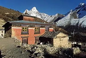 Trips Prints: PANGBOCHE MONASTERY with AMA DABLAM PEAK as a beautiful backdrop - Everest Region of the KHUMBU