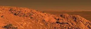 Robot Prints: Panorama of Gusev Crater and Longhorn Outcropping Taken by Mars Exploration Rover Spirit