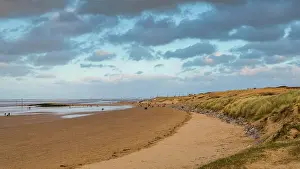 Merseyside Prints: A panorama of Leasowe Beach on New Years day in 2022 on the Wirral coastline