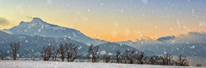Salzkammergut Prints: panorama of Schafberg (mountain) over the Mondsee (lake) at sunrise