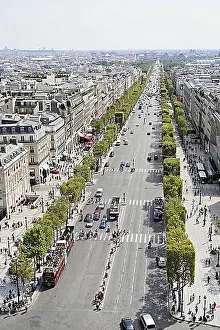 Townscape Prints: Panorama, view, from the Arc de Triomphe, Avenue des Champs Elysee, Paris, France, Europe