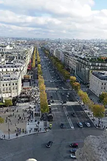 Townscape Prints: Panorama, view from the Arc de Triomphe, Avenue des Champs Elysee, Paris, France, Europe