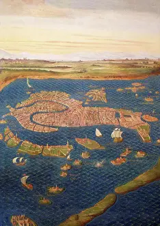 Maps Prints: Panoramic Plan of Venice, by Ignazio Danti, Gallery of Maps, Vatican Museums, Rome, Italy