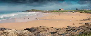 Vista Prints: A panoramic view of Fistral Beach at low tide seen from South Fistral in Newquay in Cornwall