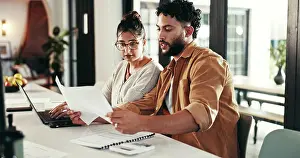 Income Prints: Paperwork, laptop or couple for budget goal