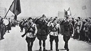 1944 Prints: Parade of Albanian partisans in the liberated Tirana. 1944