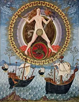 Manuscript Prints: Paranatellonten Model with Elements from the Sphere Outside of the Zodiac (Tuebingen Manuscript) 15th C