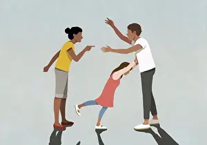 Struggle Prints: Parents arguing over upset daughter pushing father