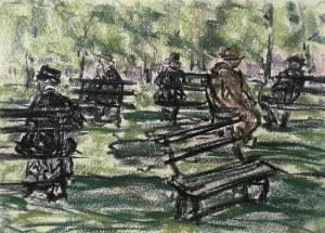 Lonely Prints: Alone On The Park Bench ca.1930 Ethel Ashton (1896-1975/American) Pastel on paper David David Gallery