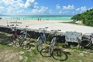 Bike Prints: Parked bikes in Kondoi beach, Taketomi Island, Okinawa Prefecture, Japan
