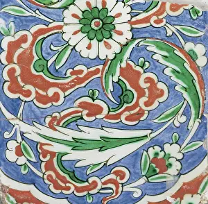 Ottoman Prints: Partial Iznik Pottery Tile, Ottoman Turkey Late 16th Century Islamic Art