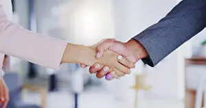 Partnership Prints: Partnership, collaboration and handshake in office for business deal