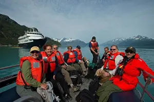 Alaskan Prints: Passengers of cruise ship Safari Endeavour on boat tour near Reid Glacier in Glacier Bay National Park