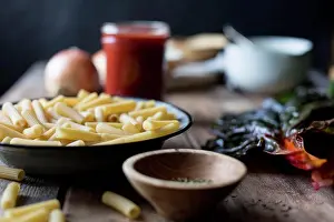 Uncooked Prints: Pasta and tomato sauce
