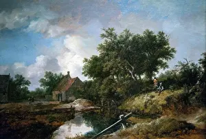 Builts Tructure Prints: Path Leading to Farms by a Wooded Brook; about 1645; Oil on panel Isaack van Ruisdael; Dutch; 1599-1677