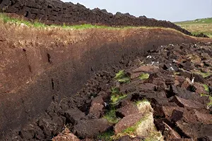 Maritime Prints: Peat extraction, seam cut through bog with recently cut blocks