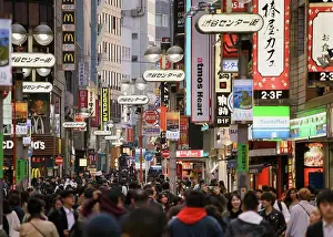 Bustling Prints: Pedestrians on bustling modern city street, Shibuya, Tokyo, Japan