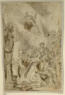 Martyrdom Prints: A pen and bister drawing by Peter Brandl depicting the martyrdom of a saint