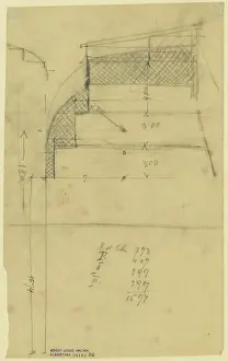 Documentation Prints: A pencil section drawing on transparent paper by Adolf Loos showing a seven-floor terrace house