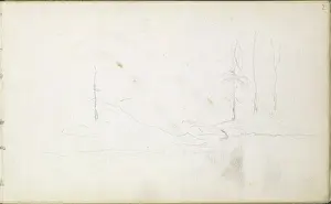 Spatial Prints: Pencil sketch by Anton Romako depicting a landscape with trees