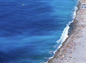 Holiday Maker Prints: People on beach, aerial view, Nice, Cote D'Azur, France