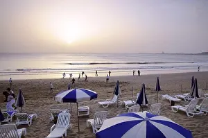 Rural Scene Prints: People on the beach at sunset, Agadir, South Morocco, Morocco, Africa
