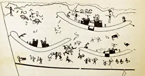Egypt Prints: People, boats, and animals, copy of a wall painting