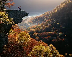 Hike Prints: TWO PEOPLE HIKERS ON WHITAKER POINT IN UPPER BUFFALO RIVER WILDERNESS AREA OZARK NATIONAL FOREST NEAR BOXLEY ARKANSAS
