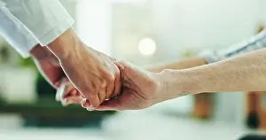 Kindness Prints: People, holding hands and support for healthcare with love