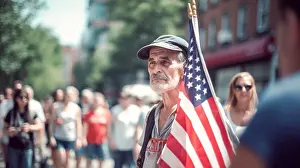 Independence Day Prints: People holding the USA Flags celebrating July 4th Independence Day. Generative Ai