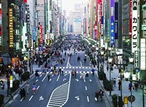World Destination Prints: People on main street of Ginza in Tokyo