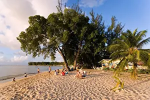 Caribbean Prints: People relaxing at beach, Speightstown, Barbados, Caribbean