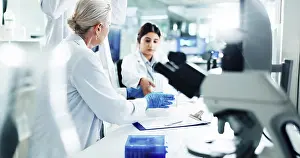 Analysis Prints: People, scientist and tube for test in lab of medical
