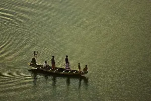 Calm Prints: People Standing On A Boat In The Surma River, Sylhet, Bangladesh