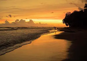 San D Prints: People walking on tropical beach at sunset