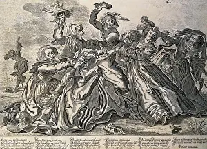 Humour Prints: people women 17th century women fighting for trousers engraving by C
