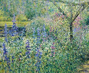 Pergola Composition with Lily Pond (Delphiniums)