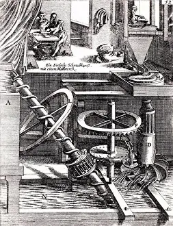 Invention Prints: Perpetual motion: Grinding mill driven by horizontal water wheel