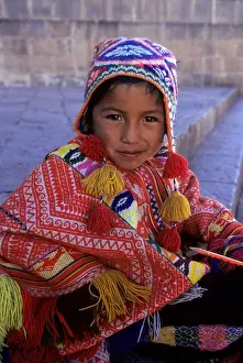 Peru Prints: PERU, CUZCO, LOCAL BOY IN TRADITIONAL CLOTHING (QUECHUA), PORTRAIT