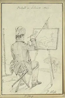 Composition Prints: Peter von Hesss 1817 pencil drawing depicts Joseph Rebell working in front of his easel in Subiaco