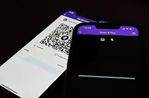 Communications Prints: In this photo illustration, the PhonePe QR code