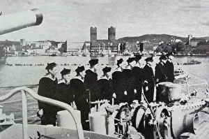 Navy Prints: Photograph of the Norwegian naval destroyer Stord entering Oslo Harbour as King Haakon arriving back in Norway