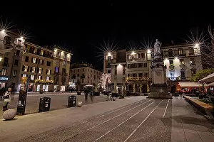 Place Prints: Piazza and Statua di Alessandro Volta, Square and Statue, Como, Lombardy, Italy, Europe