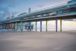 Benelux Prints: Empty pier in the morning at sunrise, The Hague, Netherlands