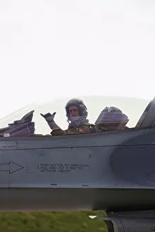 Aviation Prints: Pilot Makes a Hang Loose Gesture Prior to Launch of an F-16